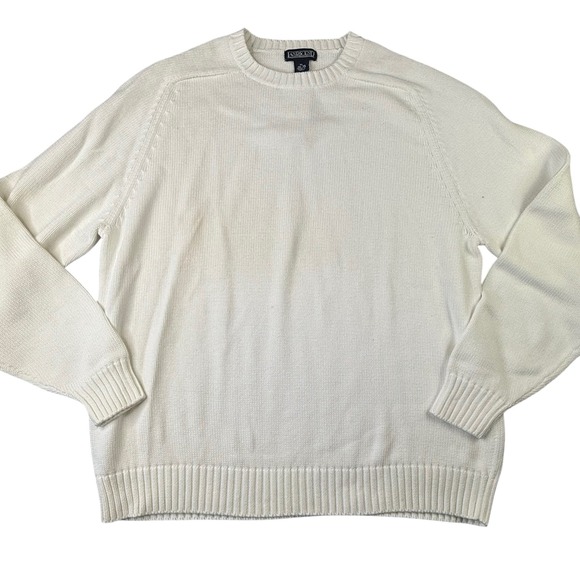 Lands End Mens Sweater Size XL Drifter Crewneck White Pullover Knit Casual NWT - Picture 1 of 10